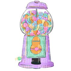 a drawing of a gummy machine filled with lots of colorful candies and candy