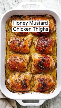 Honey Mustard Chicken Thighs, Mustard Chicken Thighs, Garlic Chicken Thighs, Crispy Baked Chicken Thighs, Baked Chicken Breasts, Garlic Mustard, Mustard Chicken Recipes, Chicken Breast Crockpot Recipes, Crockpot Chicken Breast