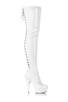 DELIGHT-3063 White Patent Thigh Boot-Thigh Boots-Pleaser-White-5-Patent-SEXYSHOES.COM White Thigh High Boots, White Thigh Highs, Pleaser Shoes, Japan Woman, Thigh Boot, Thigh High Boots, Thigh High, Womens Heels, Thigh Highs