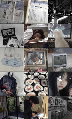 a collage of photos with people and food