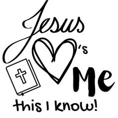 the words jesus loves me and a heart with a cross on it in black ink