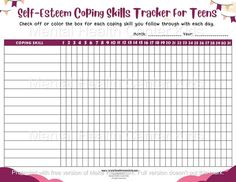 Self-Esteem for Teens Tracker Worksheet Character Education Posters, Coping Skills Worksheets, Anger Management Worksheets, How To Develop Confidence, Mentally Healthy, Cbt Worksheets, Counseling Worksheets, Self Care Worksheets, Self Esteem Worksheets