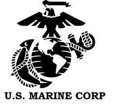 the usmc logo is shown in black and white