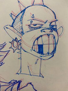 a drawing of a cartoon character with his mouth open