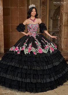 Floral Ruffled Quinceanera Dress by Rachel Allan RQ5007 – ABC Fashion Mariachi Quinceanera, Mariachi Quinceanera Dress, Quince Dress Ideas, White Quince Dresses, 15 Quinceanera, White Quince, Quincenera Dresses, Quinceañera Ideas