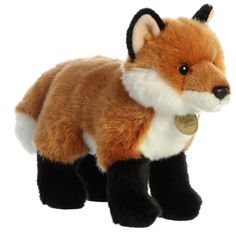 a stuffed fox is shown on a white background