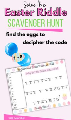 the easter riddle scavenger hunt is shown with an egg on top and numbers below it