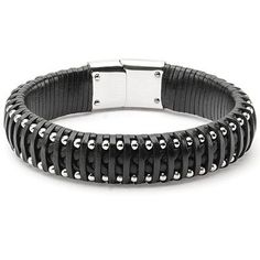 STRAPPED IN Mens Black Leather Bracelet with Stainless Steel Rivets Alternative Style Black Rivet Bracelets, Leather Cuff Men, Black Stainless Steel Bracelet Wristband, Black Rocker Bracelets With Rivets, Black Leather Punk Bracelet With Silver Studs, Skull Bracelet Men, Leather Wrist Cuff, Masculine Black Leather Bracelet With Stainless Steel, Mens Stainless Steel Rings