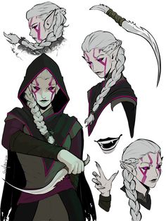 Dnd Character Reference Sheet, Cursed Character Design, Dnd Devil Art, Elf With Tattoos, Dnd Character Ideas Art, Twins Art Drawing Character Design, Yuanti Pureblood, Elf Oc Art, D&d Oc