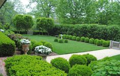 a lush green park with lots of trees and bushes