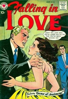 an old comic book cover with a man kissing a woman's face and the title falling in love