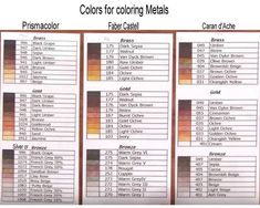 the colors for coloring metals are shown