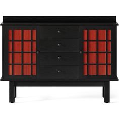 a black and red cabinet with two doors