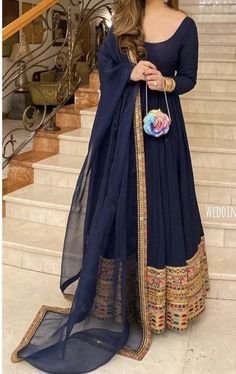 Party Wear dresses Simple Elegant Anarkali Suits, Dark Blue Indian Dress, Beautiful Anarkali Dress, Festival Dresses Indian, Navy Blue Anarkali Dresses, Frock Suit Anarkali Party Wear, Royal Blue Anarkali Dresses, Blue Traditional Dresses, Lengha Designs Latest Simple