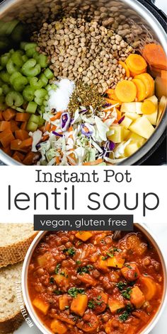 the instant pot lentil soup is ready to be eaten