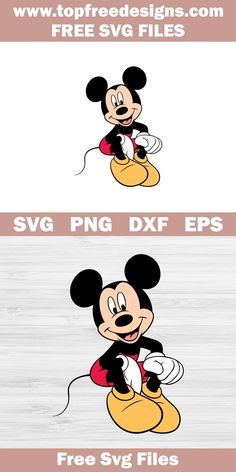 the mickey mouse logo is shown in three different colors and sizes, including red, white,