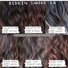 Formulas for brunettes for lives in color: @redken shades EQ 1. Ride or Dye Equal Parts- 5N + 7NB —I used this formula for most root… | Instagram Light Chocolate Brown Hair Color, Level 7 Hair Color, Redken Color Formulas, Redken Toner, Light Chocolate Brown Hair, Brownish Red Hair, Formula Chart