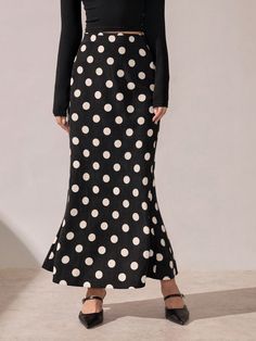 Women's Long Polka Dot Print Fishtail Skirt Multicolor Elegant   Woven Fabric Geometric,Polka Dot Mermaid Slight Stretch  Women Clothing, size features are:Bust: ,Length: ,Sleeve Length: Low Waist Skirt, Color Block Maxi Dress, Fishtail Skirt, Under Armour Women, Inspiration Mode, Polka Dot Print, Costume Halloween, Dot Print, Maternity Bag