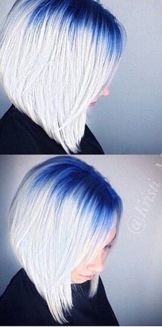 Navy blue gray white ombre dyed hair color @hairgod_zito Short White Hairstyles, Blue Shadow Root, Purple Roots, Red Roots, Blue Roots, Color Melt, Shadow Root, Ombré Hair, White Ombre