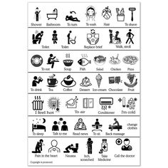 a poster showing different types of people and things to do in the bathroom, including toiletries