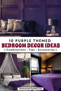 purple themed bedroom decor ideas with text overlay that reads, 10 purple themed bedroom decor ideas combinations tips - accessories