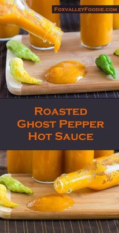 roasted ghost pepper hot sauce on a cutting board