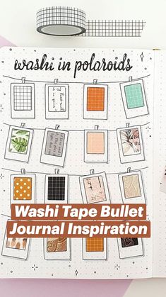 a notebook with washi in polaroids on it