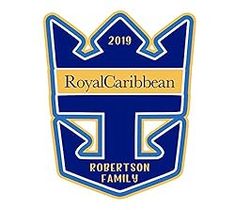 the royal caribbean family crest is shown in blue, yellow and white