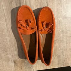 Excellent Used Condition. Never Worn. Casual Coach Loafers With Round Toe, Casual Coach Loafers, Casual Coach Loafers For Spring, Orange Round Toe Loafers For Spring, Orange Loafers With Round Toe For Spring, Spring Orange Loafers With Round Toe, Spring Orange Round Toe Loafers, Coach Flats, Paisley Flower