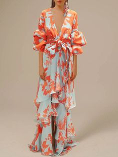 A-Line Floral Dress Summer Maxi Dresses for Women Holiday Casual Dress Floor Length Long Sleeve V Neck Polyester with Print Strappy dress to impress 2024 2024 - $66.99 Deep Dress, Floral Dress Wedding Guest, Mode Prints, Print Chiffon Dress, 파티 드레스, Floral Wedding Dress, Dress Sleeve Styles, Bohemian Maxi Dress, Johanna Ortiz