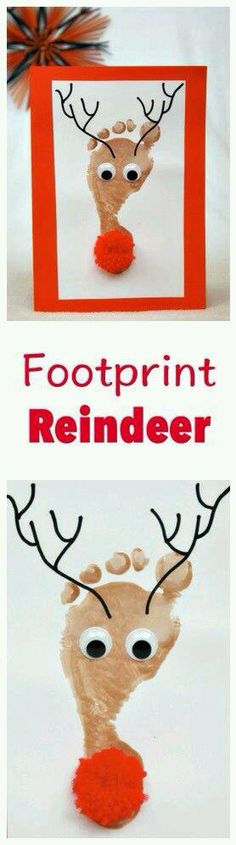 a handprinted reindeer is shown with the words footprint reindeer written on it