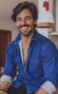 Men Smiling, Mens Smile, Blue Shirt Outfit Men, Men Smile, Man Smile, Man Smiling, Male Portrait Poses, Blue Outfits, Fashion Outfit Ideas