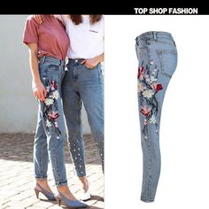 With the print patterns, this type of pant belongs to fashionable style. This type of pant belongs to slim fit type, which can let the girls and ladies wearing it taller and thinner. You can wear it to go shopping, visit and so on. I¡¯m sure you will like it.Material: DenimColors: BlueSize: XS, S, M, L, XL, 2XLWaistline: High WaistPocket: YesPattern: PrintFit Type: SlimOccasion: Casual, Street, ClubSeason: Sprint and AutumnClose Type: Zipper