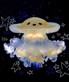 the jellyfish is floating in the water with stars all over it's body