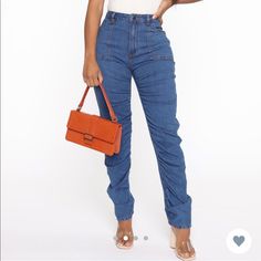 Never Been Worn, Brand New Fashionnova Ruched Blue Denim Jeans. Sized 15. Trendy High Waist Ruched Bottoms, Casual Fall Bottoms With Ruched Details, Casual Ruched Bottoms For Fall, Ruched High Waist Bottoms For Day Out, Fashionnova Jeans, Distressed Boyfriend Jeans, High Waist Fashion, Fashion Nova Jeans, Black Denim Jeans