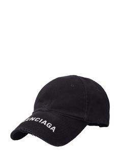 Adjustable strap at back. Front embroidered logo. Intentionally distressed areas may vary Balenciaga Cap, Balenciaga Men, Balenciaga Logo, Balenciaga, Adjustable Straps, Black White, Black And White, Luxury Fashion, ? Logo