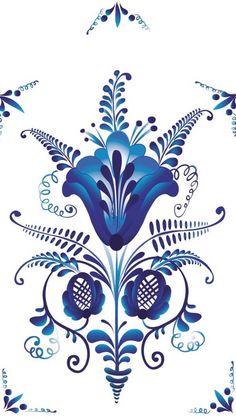 a blue and white floral design on a white background