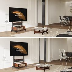 there are two pictures showing the different parts of a television screen in this living room