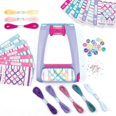 an assortment of pretend toys including toothbrushes, scissors and other items on a white background