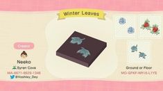 an animal crossing game screen with the caption winter leaves