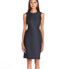 Classic Calvin Klein Sleeveless Sheath Dress With Stretch Lightweight Denim-Like Fabrication In Black / Charcoal Gray Color Structured Seaming For A Polished Finish Measurements Are Approximately And Laying Flat Pit To Pit 17” Waist 14.5” Length 38.5” Offers Welcome!!! Bundle And Save !!! Fast Shipper!!! Calvin Klein Dresses 2022, Calvin Kline Dresses, Elegant Sleeveless Denim Dress For Summer, Elegant Sleeveless Summer Denim Dress, Sleeveless Dark Wash Workwear Dress, Sleeveless Dark Wash Dress For Work, Elegant Dark Wash Midi Dress, Dark Wash Fitted Knee-length Dress, Dark Wash Sleeveless Dress For Work