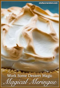 a close up of a cake with frosting on it and the words work some desert magic