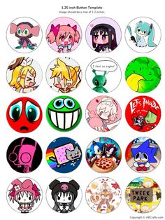 cartoon character buttons with different faces and expressions