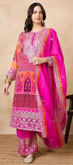 Multicolor color Salwar Kameez in Georgette fabric with Embroidered, Thread work Festive Multicolor Semi-stitched Lawn Suit, Transitional Multicolor Lawn Suit With Dupatta, Traditional Multicolor Lawn Suit With Mirror Work, Transitional Pink Anarkali Lawn Suit, Multicolor Chanderi Lawn Suit For Wedding, Designer Multicolor Lawn Suit With Dupatta, Unstitched Multicolor Lawn Suit For Transitional Season, Pink Georgette Lawn Suit With Mirror Work, Multicolor Cutdana Anarkali Unstitched Suit