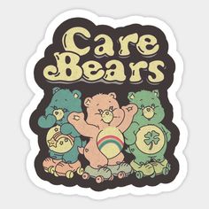 the care bears sticker is shown in black and yellow, with an image of teddy bears