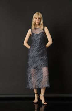 This two-piece dress features a richly textured, sheer organza midi dress paired with an inky slipdress. 52 1/2" length Organza dress has back keyhole with button-and-loop closure; jewel neck; sleeveless Slipdress slips on over head; V-neck; adjustable straps 100% polyester Dry clean Imported Organza Midi Dress, Organza Dress, Charity Events, Natural Landscapes, Raw Beauty, Cocktail Parties, Jewel Neck, Free Fabric, Two Piece Dress