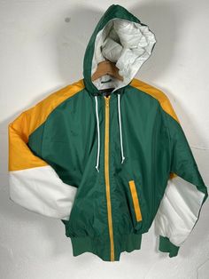 You Are Bidding On Vintage Rennoc Full Zip Quilted Lined Hooded Nylon Jacket Size Small Green Gold & White Check out my store for more great deals=) I can combine shipping when it makes sense, just ask! Shipping: All clothes will be shipped via USPS in a poly bag mailer to save on costs. All shipping is calculated automatically based on location, size, and weight. Retro Hooded Windbreaker For Fall, Retro Hooded Fall Windbreaker, Green Hooded Windbreaker For Fall, Sporty Green Hooded Windbreaker, Green Nylon Hooded Jacket Casual, Green Casual Nylon Hooded Jacket, Retro Nylon Windbreaker For Fall, Green Hooded Windbreaker With Detachable Hood, Green Nylon Hooded Jacket For Fall