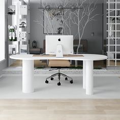 an office desk with a computer on it