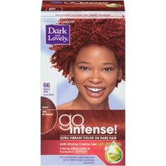 Description: Our 1st Hi-Impact, Hi-Care Color for Women of Color - Specifically designed with you in mind: Ultra-conditioning color infused with Olive Oil. Nourishes with moisture as it colors for ultra smooth, shiny, soft hair. Delivers superior color vibrancy to lift even the darkest shades. Made to compliment your skin tone. Size: 1 EA.  Color: Red. Dark And Lovely Hair Dye, Maroon Hair Dye, Natural Crochet Hair, Boxed Hair Color, Dark And Lovely, Permanent Hair Dye, Bright Blonde, Big Chop, Zooey Deschanel