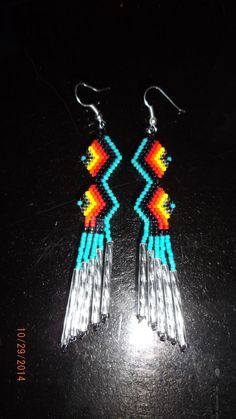 Native American Beaded Zig Zag Earring in by BeadedCreationsetc Southwestern Handwoven Turquoise Jewelry, Southwestern Turquoise Beaded Fringe Earrings, Southwestern Turquoise Earrings With Beaded Fringe, Turquoise Southwestern Earrings With Beaded Fringe, Turquoise Southwestern Beaded Fringe Earrings, Southwestern Handwoven Blue Jewelry, Quill Work, Bead Tutorials, Southwestern Boho